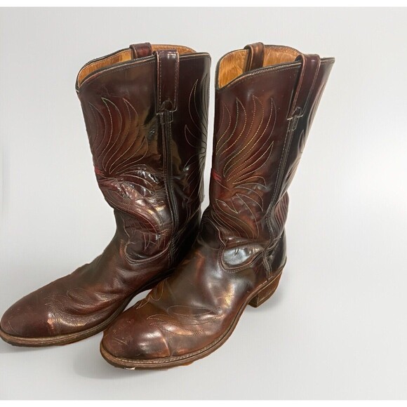 Iron Age Steel Toe Cowboy Boots Phoenix Rising Rainbow Stitch Brown Leather Sz 9 - Picture 1 of 16